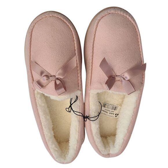 SLIPPER SET Soft Pink Suede Sherpa Faux Fur Lined NEW Sz M‎ (8-9) - Picture 3 of 12